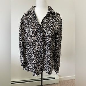 Vintage Antonella Black Tan & Grey Metallic Patterned Button Down - Size 13/14